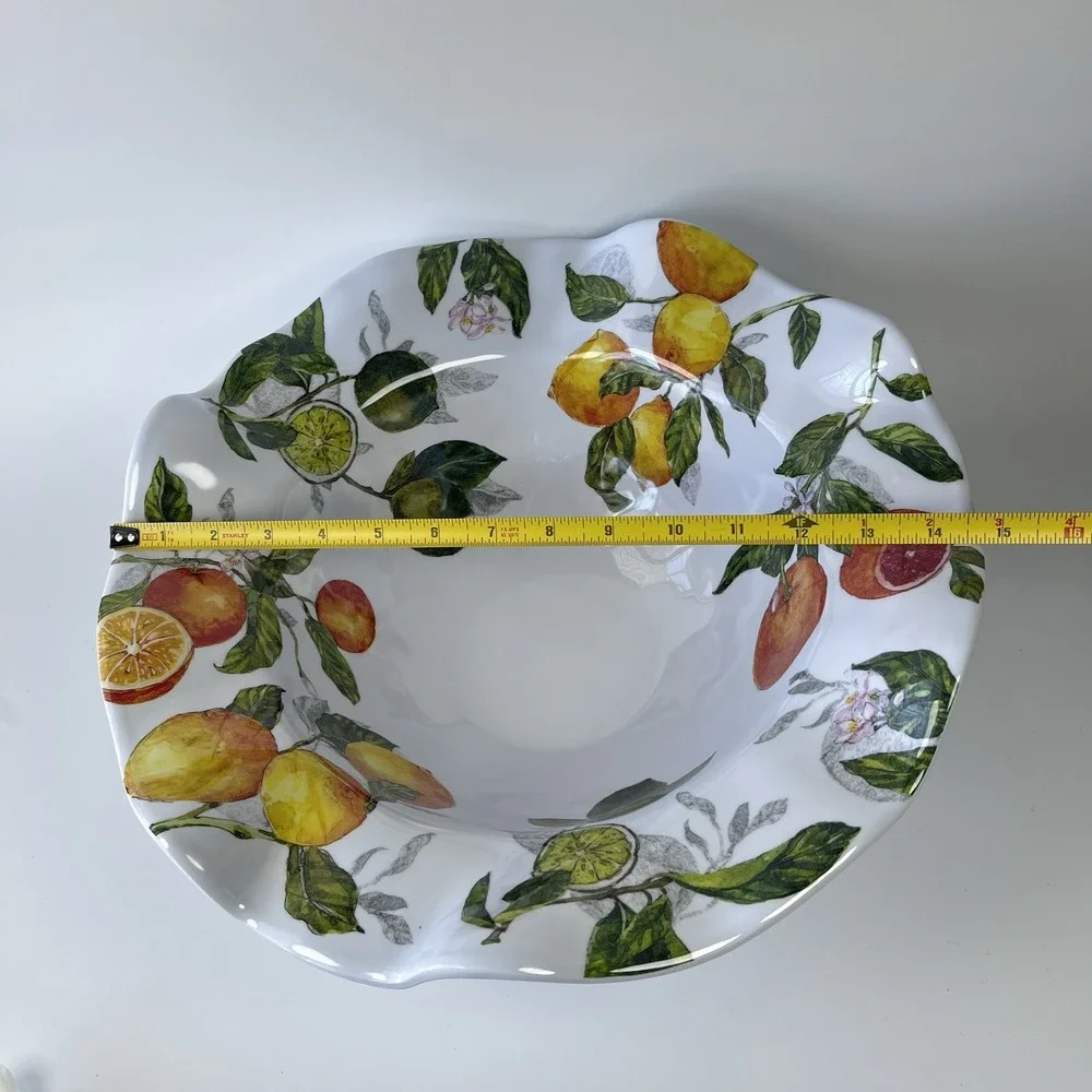 Nicole Miller 100% Melamine Lemon‎ Fruit Scalloped Deep Serving Salad Bowl 15X5